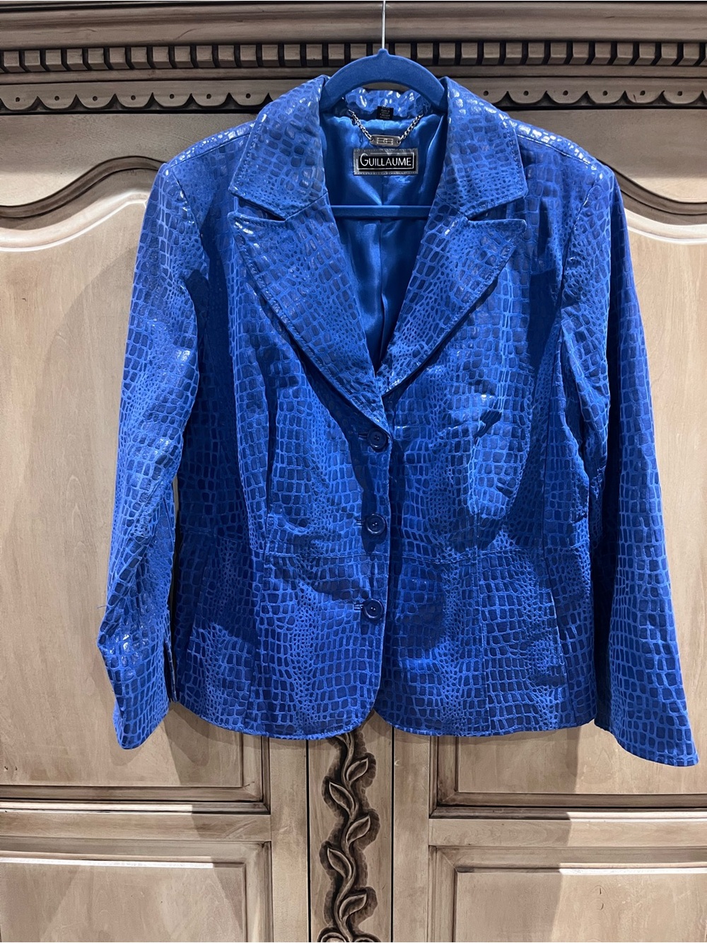 Guillaume Royal Blue Croc-Embossed real leather Blazer